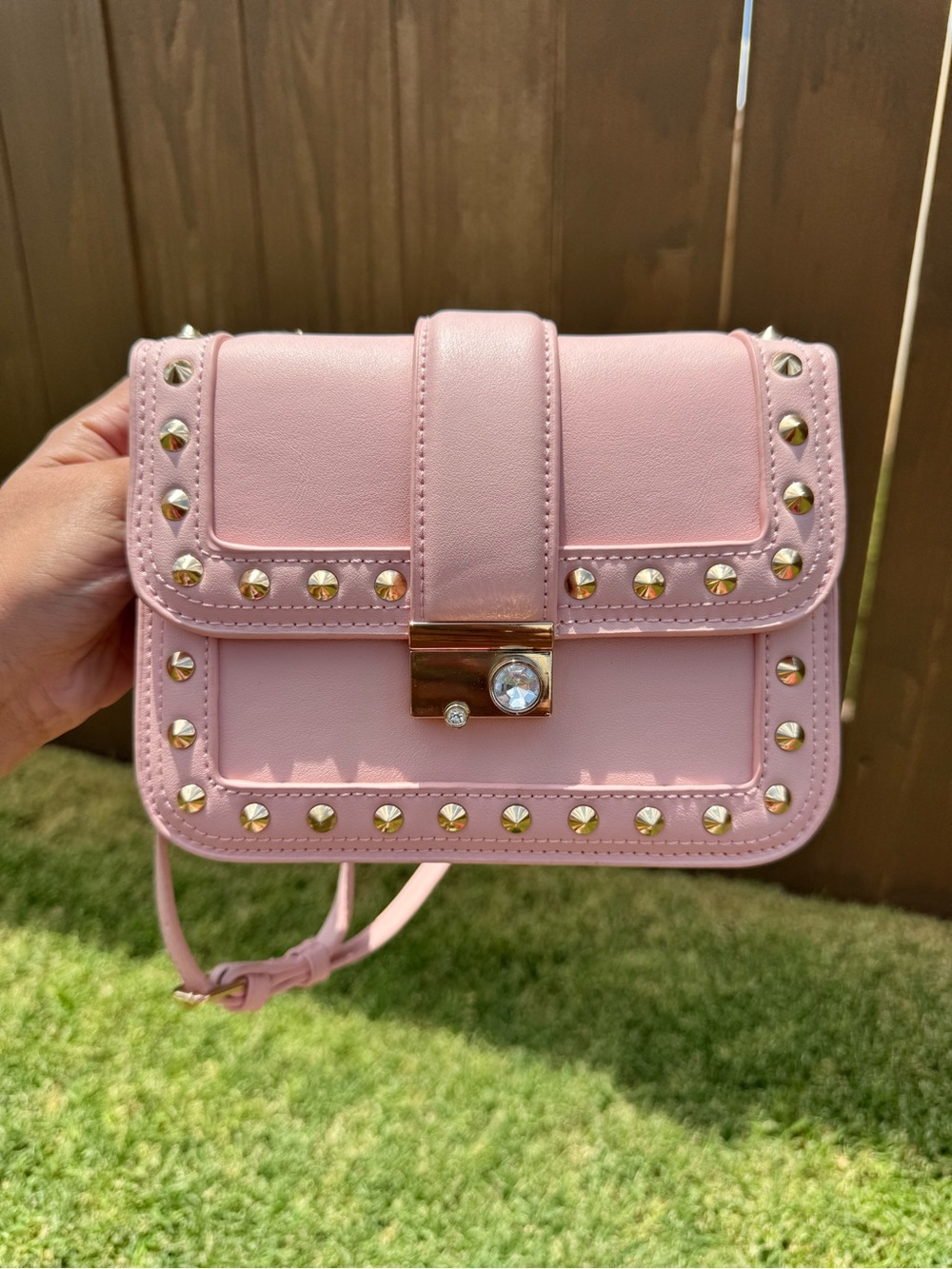 Pink Studded Crossbody Shoulder Bag